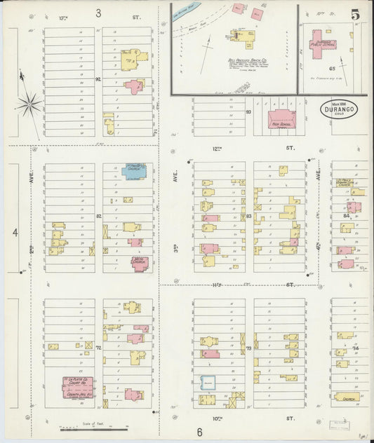 Sanborn Fire Insurance Map from Durango, La Plata County, Colorado (1898), Sheet #0005 - Historic Sanborn Fire Insurance Map Print, vintage old map wall art, antique decor, genealogy gift, Colorado Colorado map