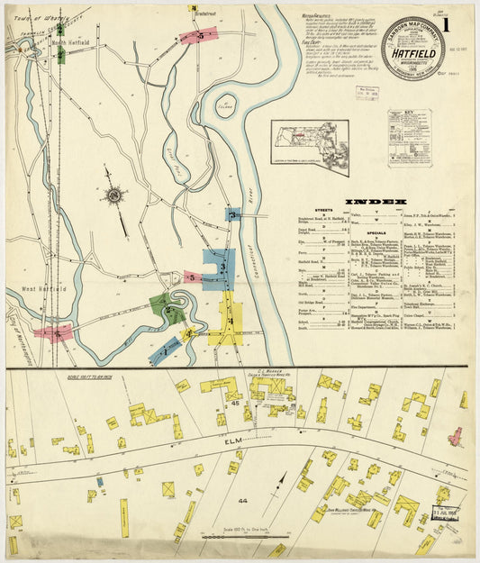 Sanborn Fire Insurance Map from Hatfield, Hampshire County, Massachusetts (1915), Sheet #0001 - Historic Sanborn Fire Insurance Map Print, vintage old map wall art, antique decor, genealogy gift, Massachusetts Massachusetts map
