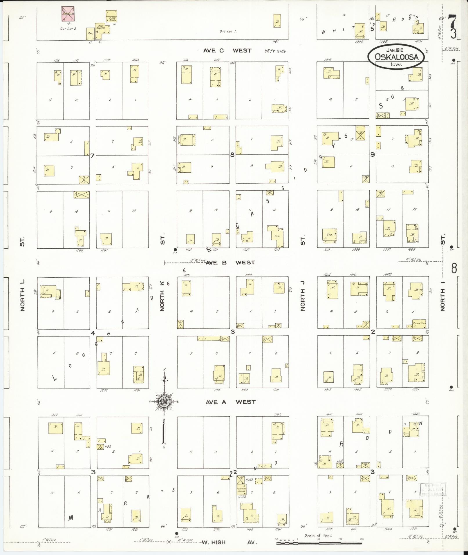 Sanborn Fire Insurance Map from Oskaloosa, Mahaska County, Iowa (1910), Sheet #0007 - Historic Sanborn Fire Insurance Map Print