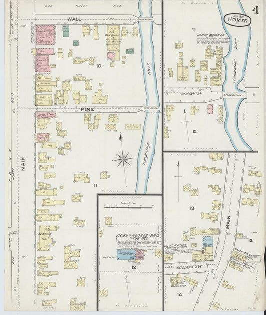 Sanborn Fire Insurance Map from Homer, Cortland County, New York (1887), Sheet #0004 - Historic Sanborn Fire Insurance Map Print, vintage old map wall art, antique decor, genealogy gift, New York New York map