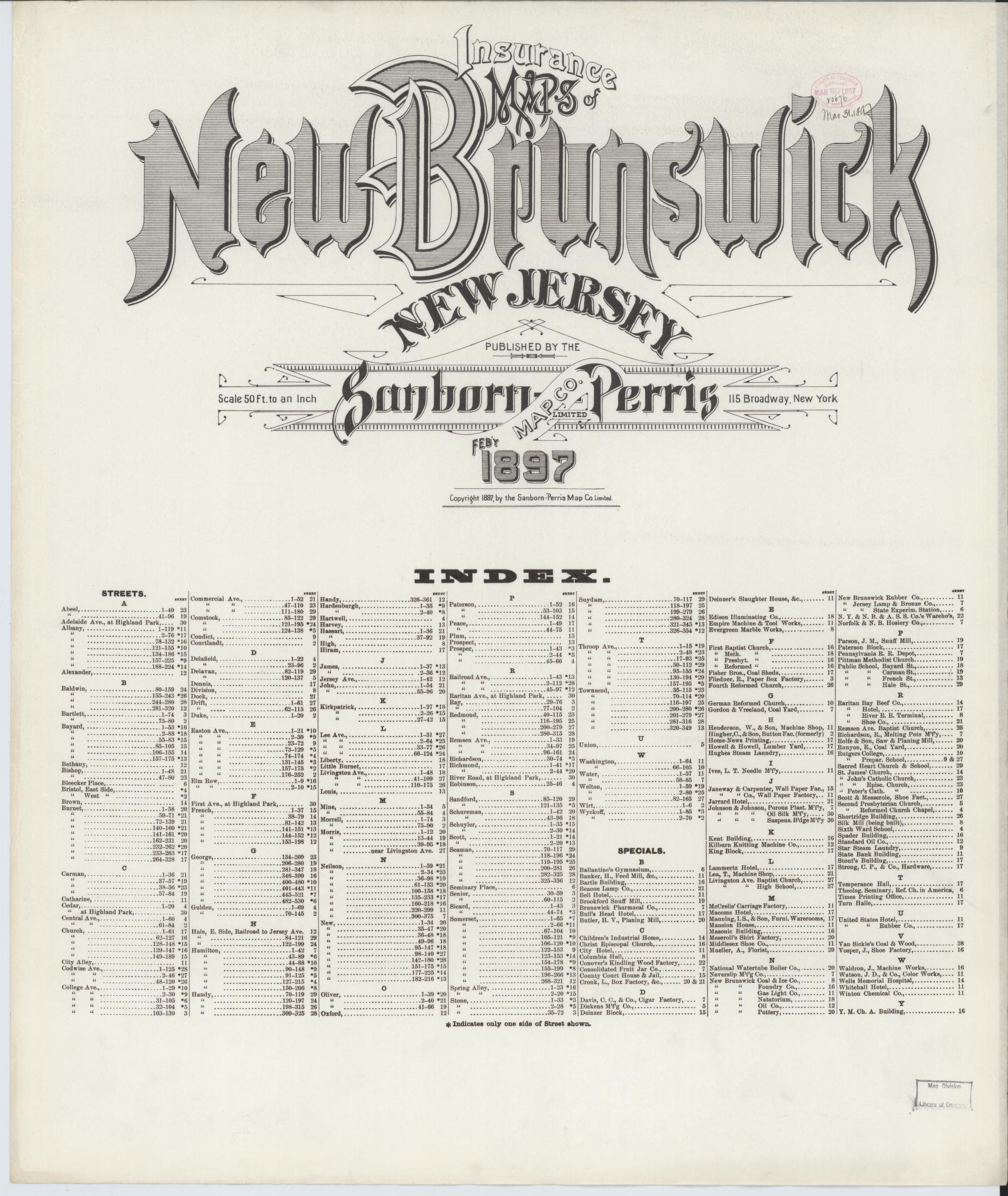 Sanborn Fire Insurance Map from New Brunswick, Middlesex County, New Jersey. (1897) – Historic Sanborn Fire Insurance Map Print