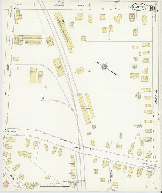 Sanborn Fire Insurance Map from Canton, St. Lawrence County, New York (1913), Sheet #0010 - Historic Sanborn Fire Insurance Map Print, vintage old map wall art, antique decor, genealogy gift, New York New York map