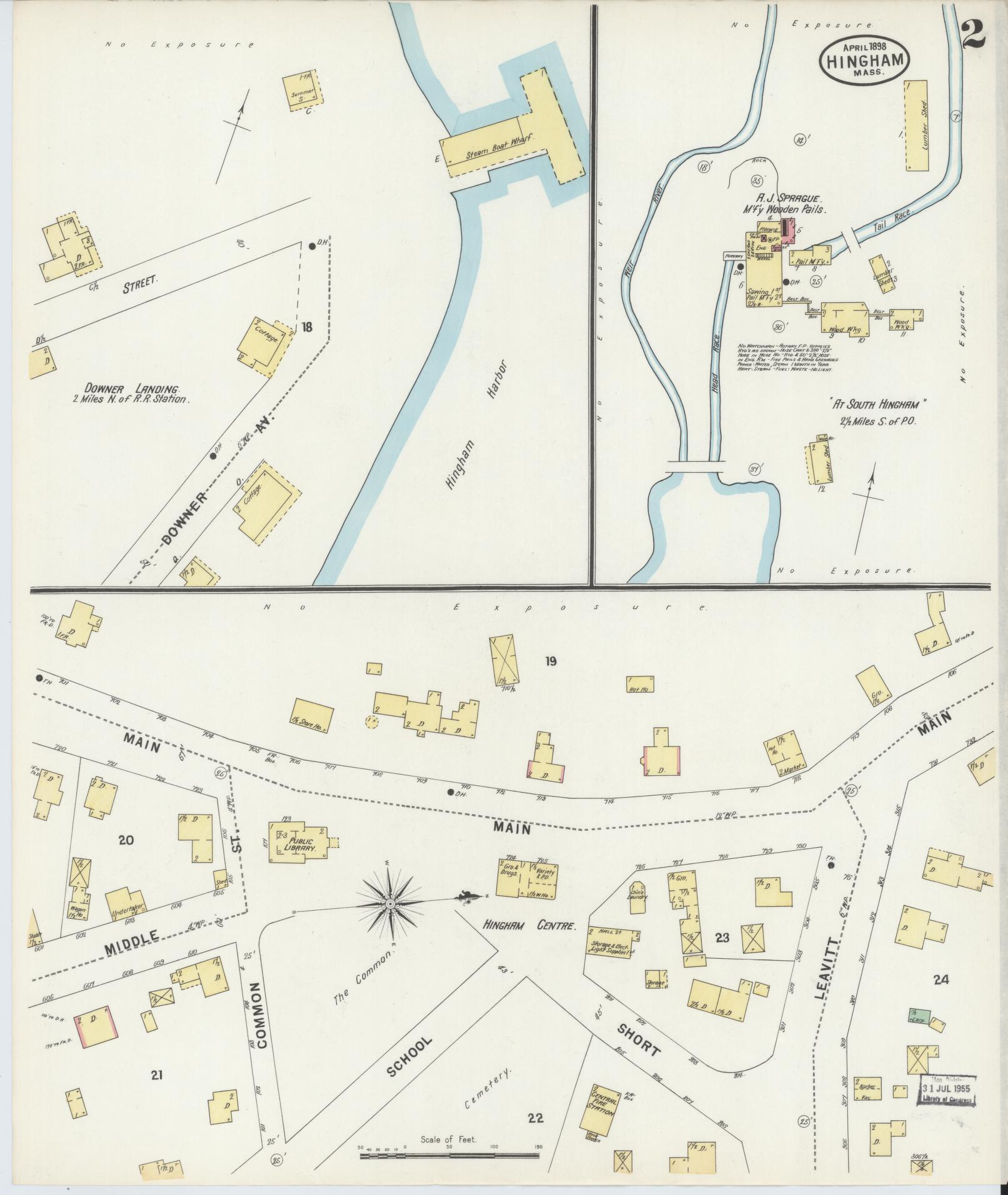 Sanborn Fire Insurance Map from Hingham, Plymouth County, Massachusetts (1898), Sheet #0002 - Complete Map Set gallery image, historic Sanborn map, vintage wall art, Massachusetts Massachusetts