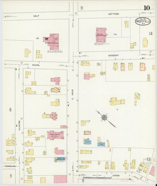 Sanborn Fire Insurance Map from Westfield, Chautauqua County, New York (1912), Sheet #0010 - Historic Sanborn Fire Insurance Map Print, vintage old map wall art, antique decor, genealogy gift, New York New York map