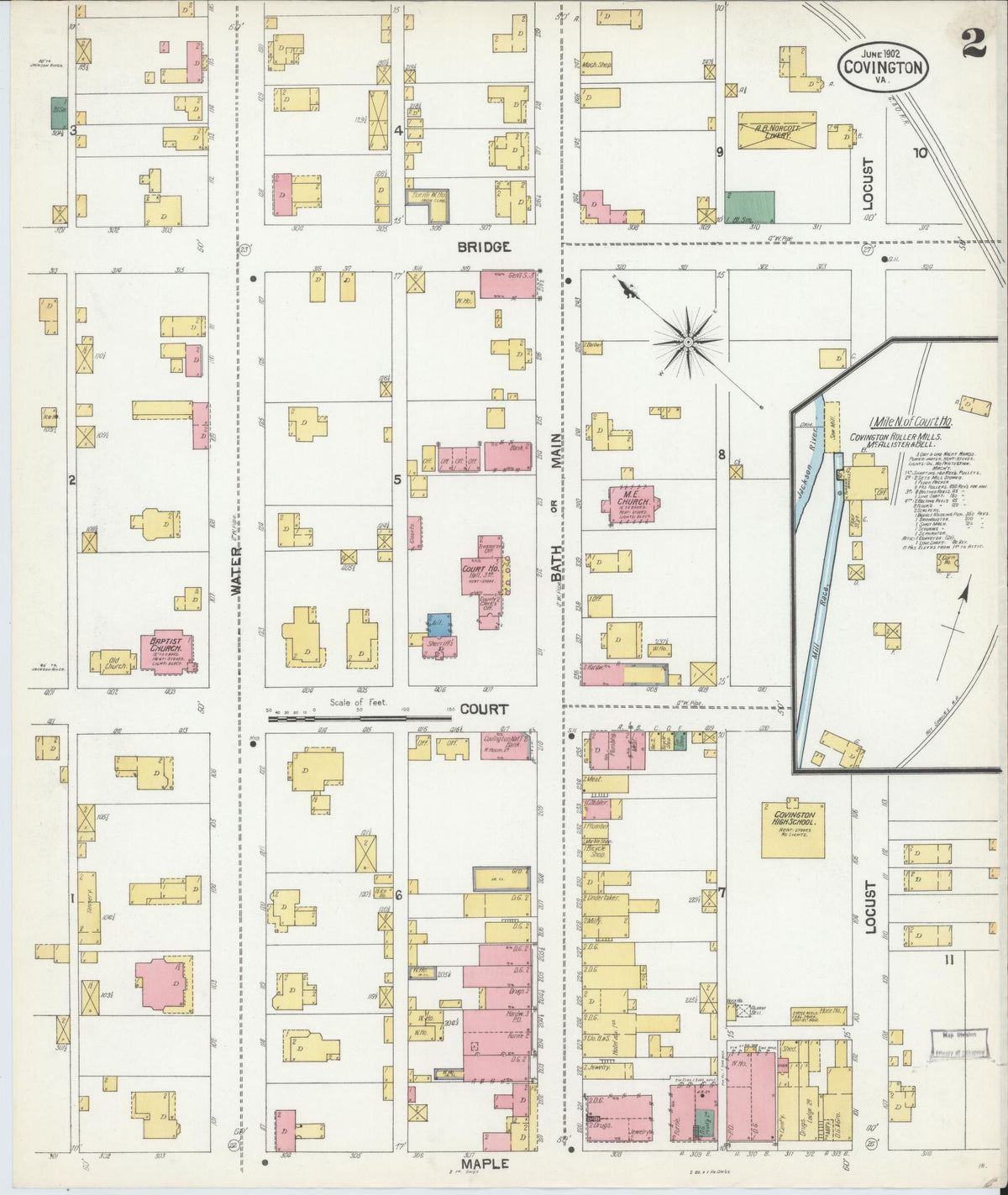 Sanborn Fire Insurance Map from Covington, Independent Cities, Virginia (1902), Sheet #0002 - Complete Map Set gallery image, historic Sanborn map, vintage wall art, Virginia Virginia