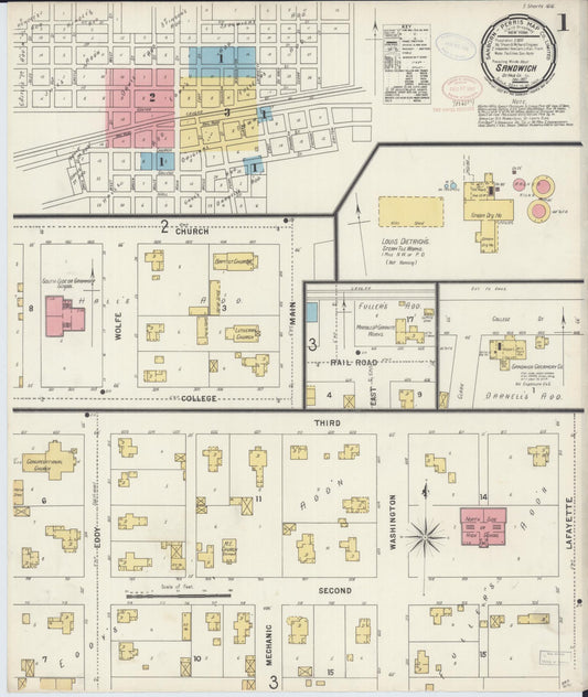 Sanborn Fire Insurance Map from Sandwich, De Kalb County, Illinois (1897), Sheet #0001 - Complete Map Set gallery image, historic Sanborn map, vintage wall art, Illinois Illinois
