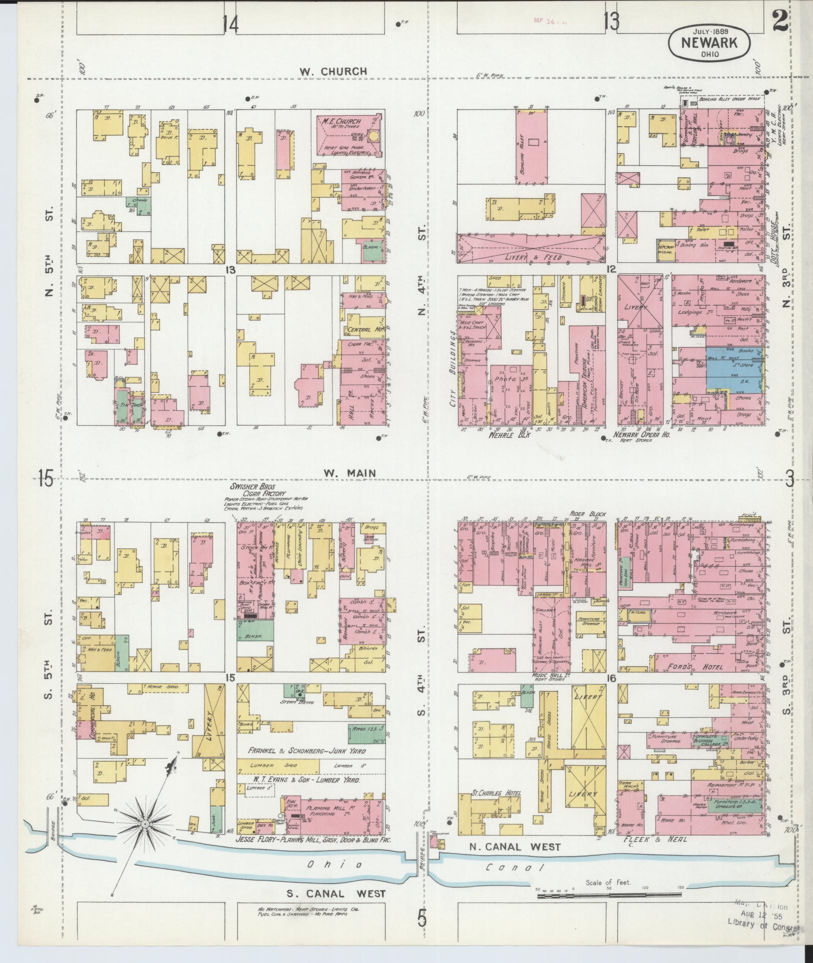 Sanborn Fire Insurance Map from Newark, Licking County, Ohio (1899), Sheet #0002 - Historic Sanborn Fire Insurance Map Print, vintage old map wall art, antique decor, genealogy gift, Ohio Ohio map