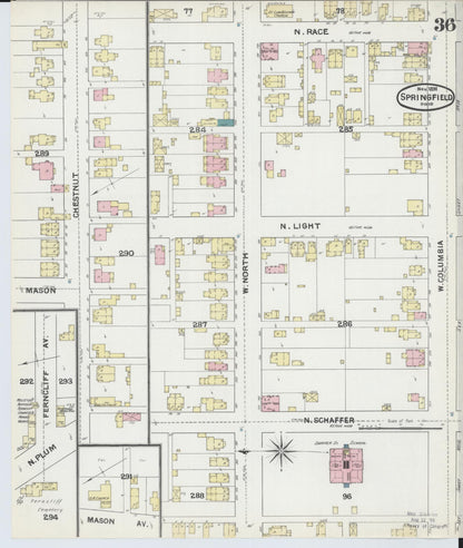 Sanborn Fire Insurance Map from Springfield, Clark County, Ohio (1891), Sheet #0036 - Complete Map Set gallery image, historic Sanborn map, vintage wall art, Ohio Ohio