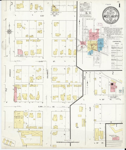Sanborn Fire Insurance Map from West Liberty, Muscatine County, Iowa (1912), Sheet #0001 - Historic Sanborn Fire Insurance Map Print, vintage old map wall art