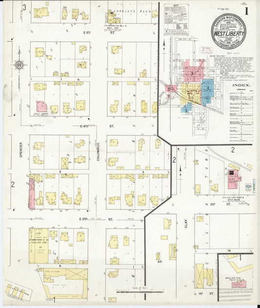 Sanborn Fire Insurance Map from West Liberty, Muscatine County, Iowa (1912), Sheet #0001 - Historic Sanborn Fire Insurance Map Print, vintage old map wall art