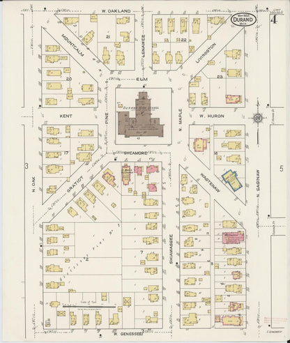 Sanborn Fire Insurance Map from Durand, Shiawassee County, Michigan (1922), Sheet #0004 - Historic Sanborn Fire Insurance Map Print, vintage old map wall art, antique decor, genealogy gift, Michigan Michigan map