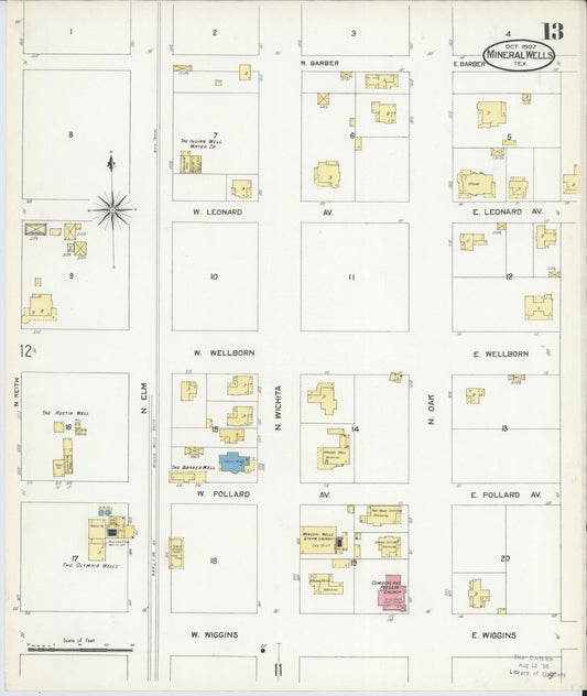 Sanborn Fire Insurance Map from Mineral Wells, Palo Pinto County, Texas (1907), Sheet #0013 - Historic Sanborn Fire Insurance Map Print, vintage old map wall art, antique decor, genealogy gift, Texas Texas map