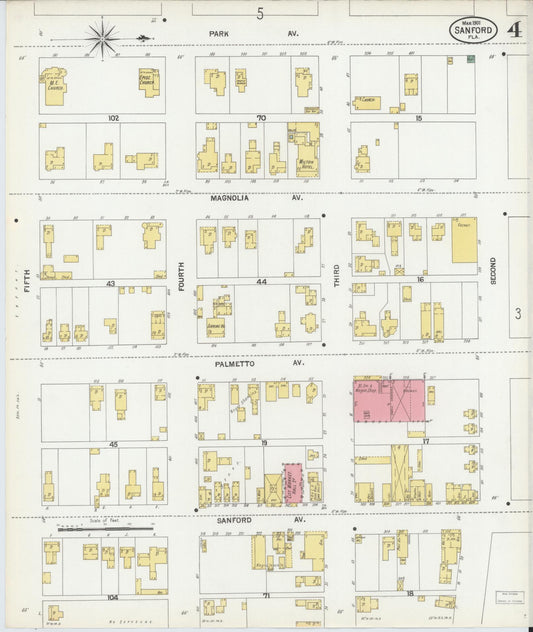 Sanborn Fire Insurance Map from Sanford, Seminole County, Florida (1901), Sheet #0004 - Historic Sanborn Fire Insurance Map Print, vintage old map wall art, antique decor, genealogy gift, Florida Florida map