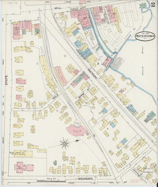 Sanborn Fire Insurance Map from Watertown, Jefferson County, New York (1890), Sheet #0002 - Historic Sanborn Fire Insurance Map Print, vintage old map wall art, antique decor, genealogy gift, New York New York map