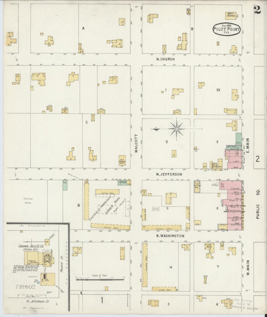 Sanborn Fire Insurance Map from Pilot Point, Denton County, Texas (1896), Sheet #0002 - Historic Sanborn Fire Insurance Map Print, vintage old map wall art, antique decor, genealogy gift, Texas Texas map