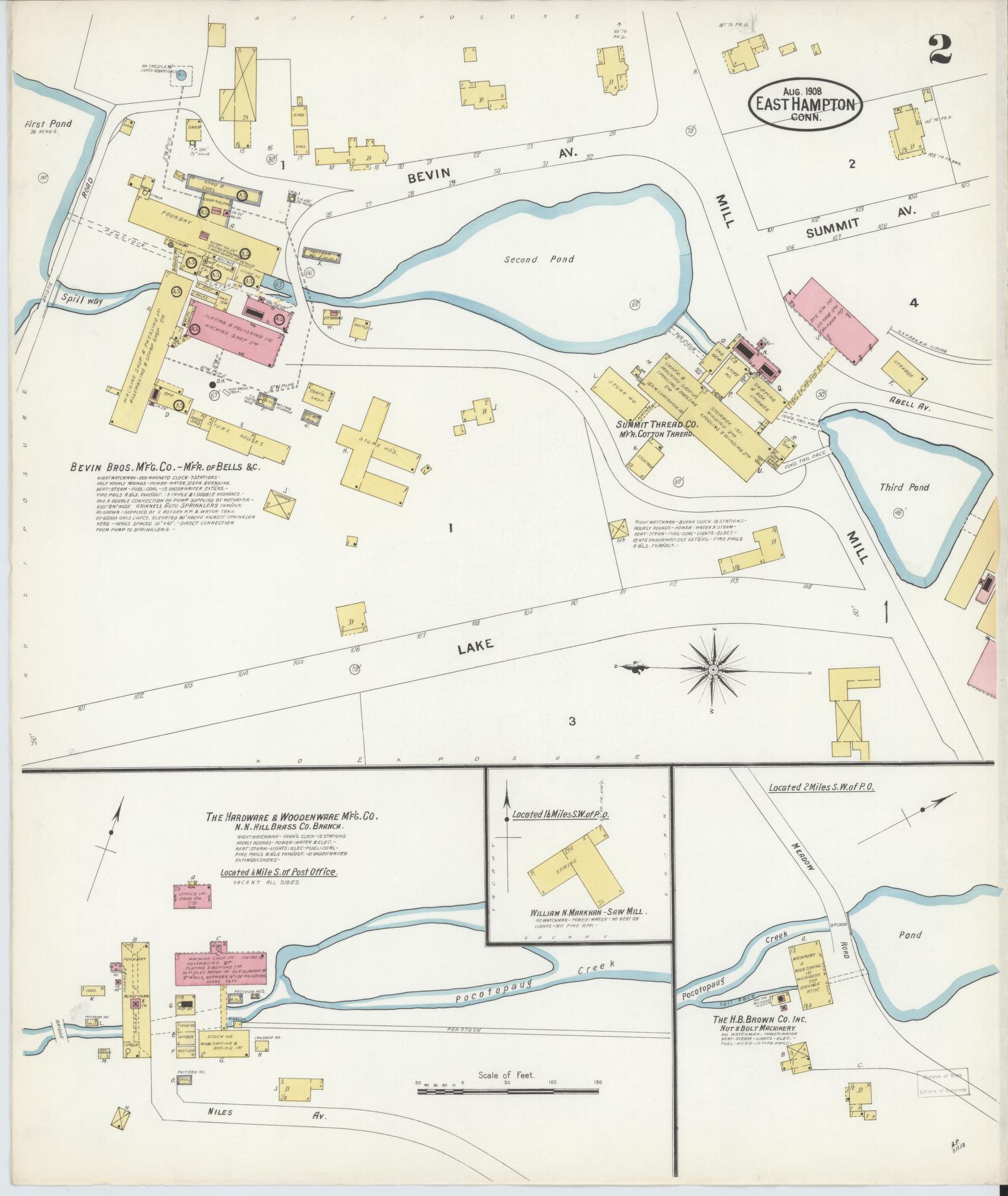 Sanborn Fire Insurance Map from East Hampton, Middlesex County, Connecticut (1908), Sheet #0002 - Complete Map Set gallery image, historic Sanborn map, vintage wall art, Connecticut Connecticut