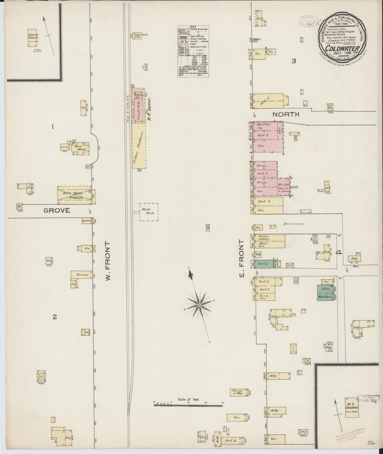 Sanborn Fire Insurance Map from Coldwater, Tate County, Mississippi (1886), Sheet #0001 - Historic Sanborn Fire Insurance Map Print, vintage old map wall art, antique decor, genealogy gift, Mississippi Mississippi map