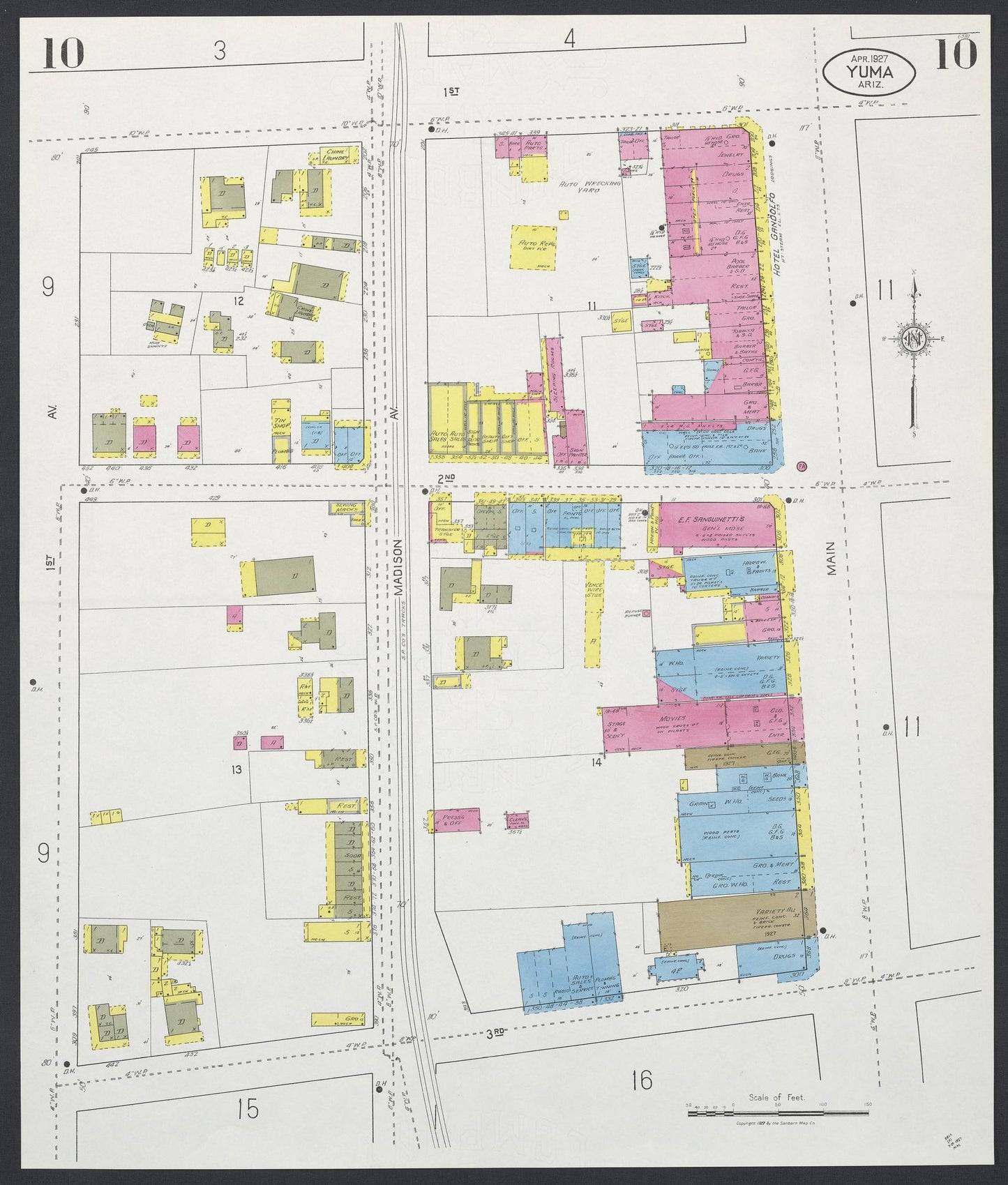 Sanborn Fire Insurance Map from Yuma, Yuma County, Arizona (1927), Sheet #0010 - Complete Map Set gallery image, historic Sanborn map, vintage wall art, Arizona Arizona