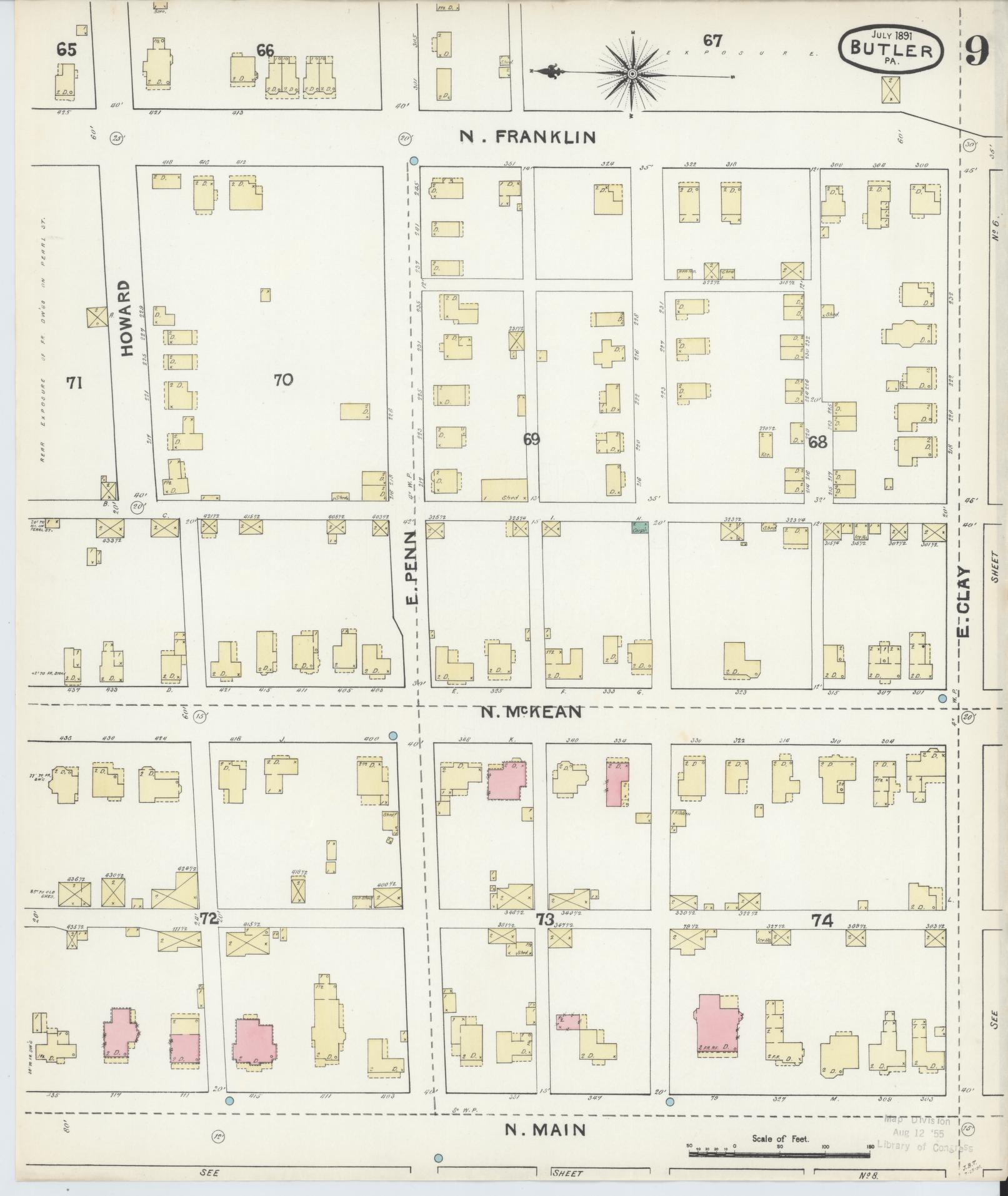 Sanborn Fire Insurance Map from Butler, Butler County, Pennsylvania (1891), Sheet #0009 - Historic Sanborn Fire Insurance Map Print, vintage old map wall art, antique decor, genealogy gift, Pennsylvania Pennsylvania map
