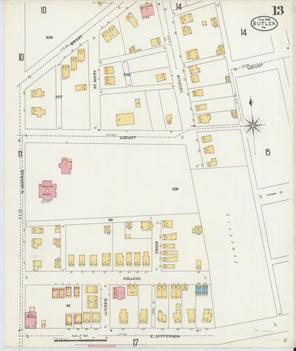 Sanborn Fire Insurance Map from Butler, Butler County, Pennsylvania (1906), Sheet #0013 - Complete Map Set gallery image, historic Sanborn map, vintage wall art, Pennsylvania Pennsylvania