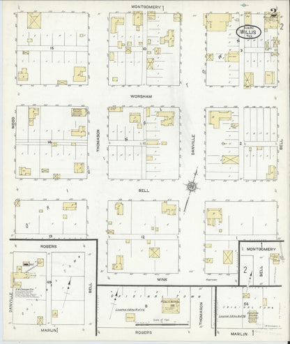 Sanborn Fire Insurance Map from Willis, Montgomery County, Texas (1912), Sheet #0002 - Complete Map Set gallery image, historic Sanborn map, vintage wall art, Texas Texas