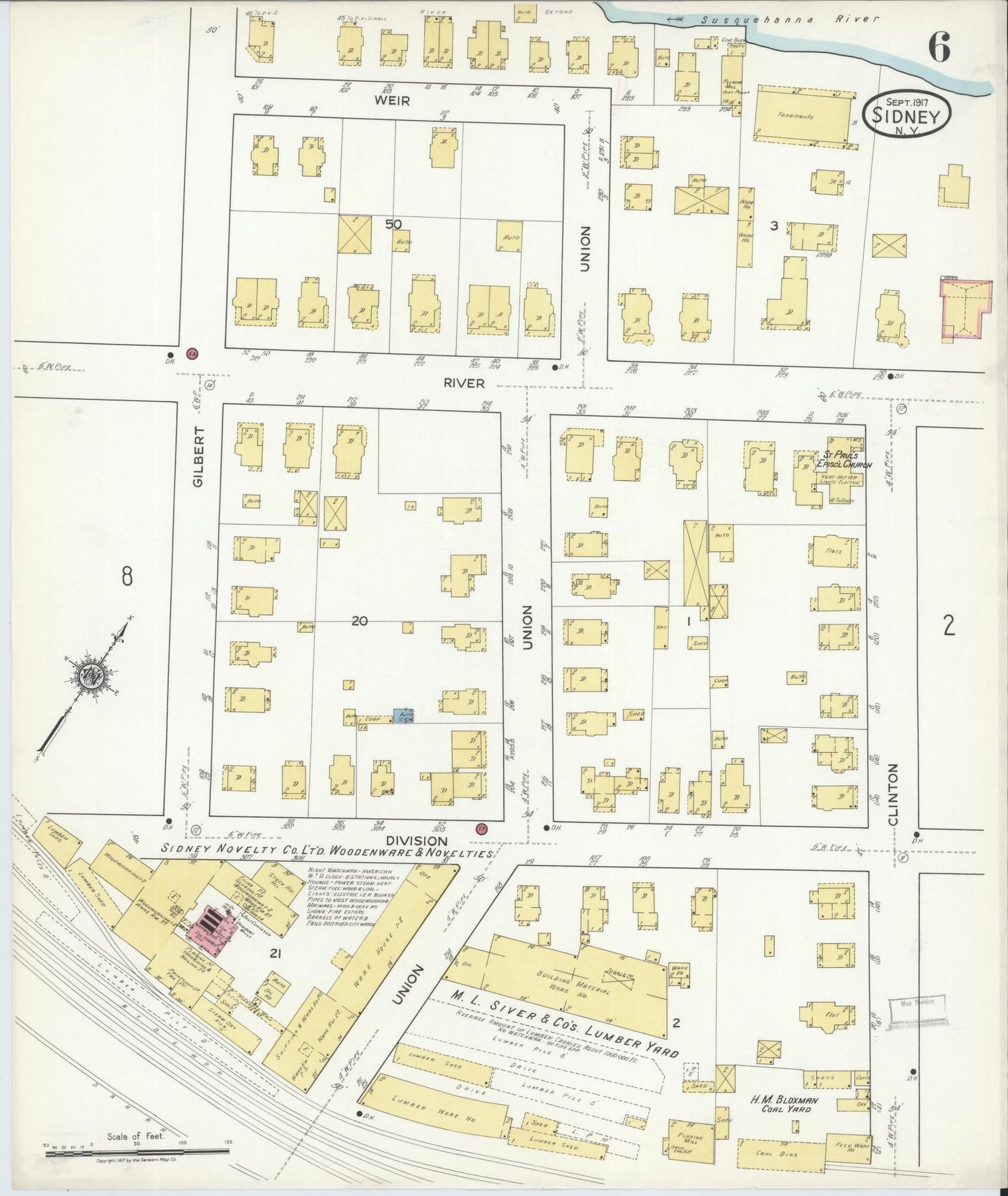 Sanborn Fire Insurance Map from Sidney, Delaware County, New York (1917), Sheet #0006 - Complete Map Set gallery image, historic Sanborn map, vintage wall art, Sidney Delaware