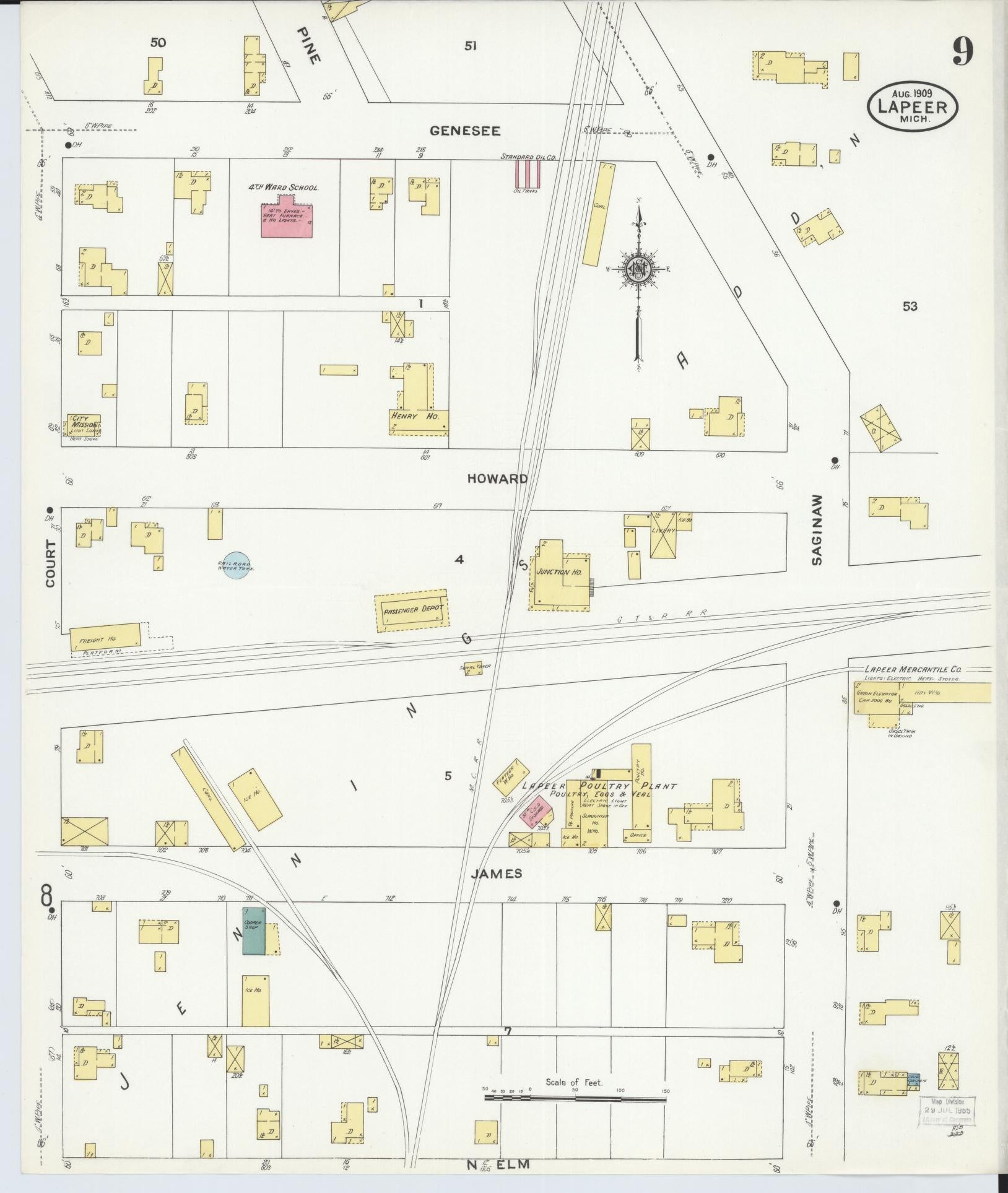 Sanborn Fire Insurance Map from Lapeer, Lapeer County, Michigan (1909), Sheet #0009 - Historic Sanborn Fire Insurance Map Print, vintage old map wall art, antique decor, genealogy gift, Michigan Michigan map