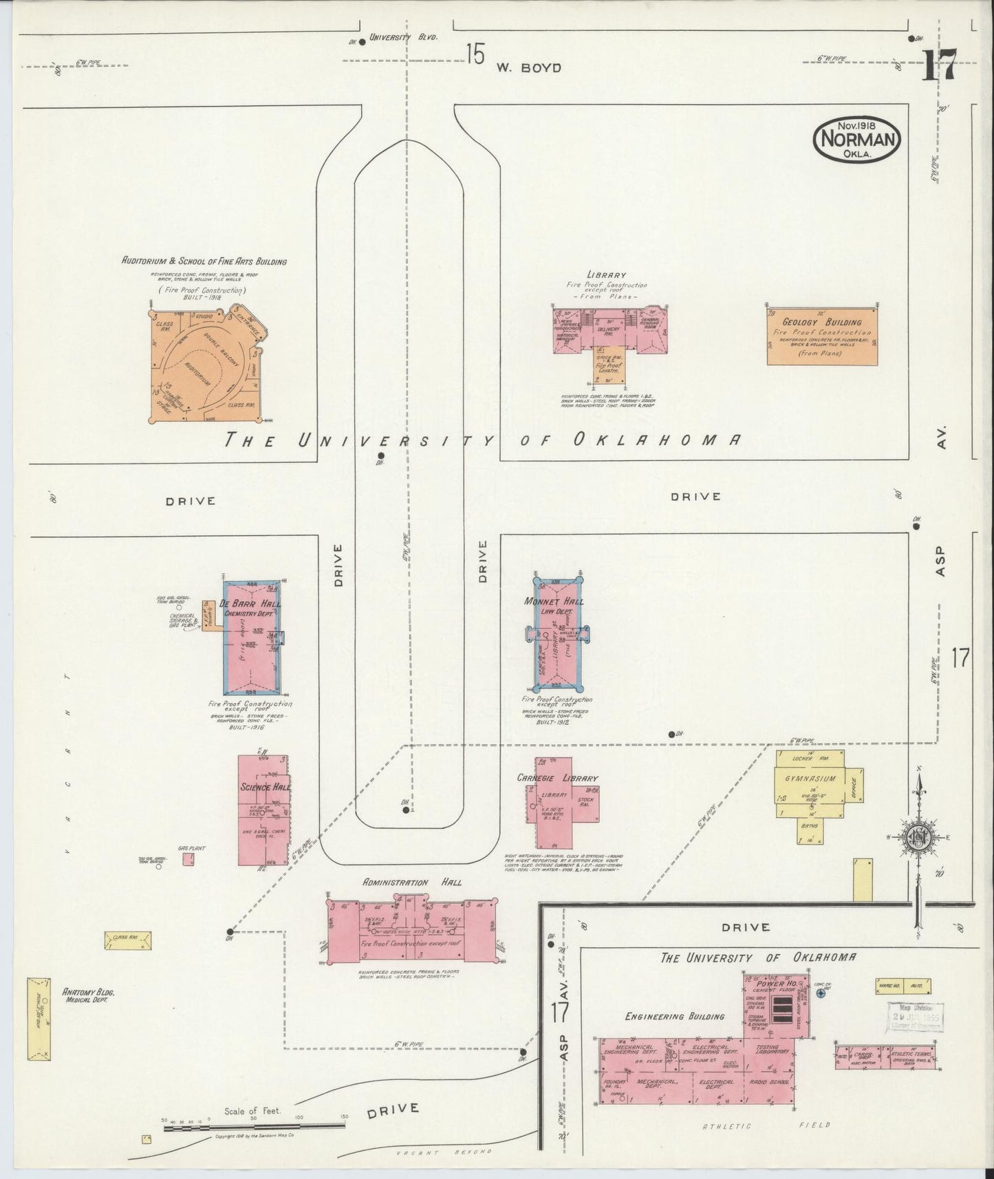 Sanborn Fire Insurance Map from Norman, Cleveland County, Oklahoma (1918), Sheet #0017 - Complete Map Set gallery image, historic Sanborn map, vintage wall art, Oklahoma Oklahoma