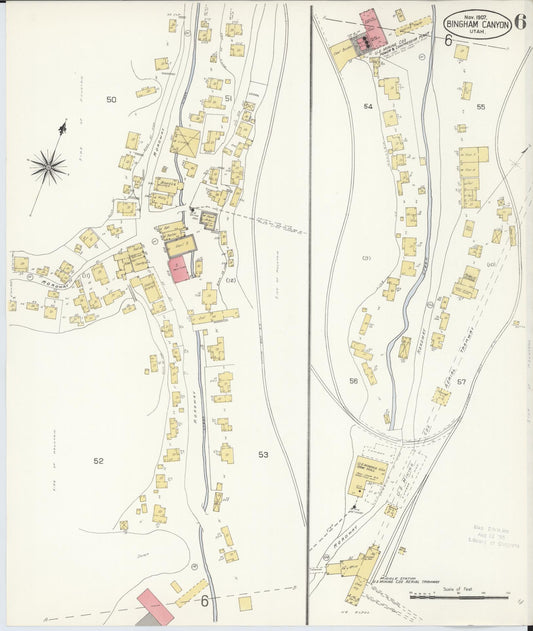 Sanborn Fire Insurance Map from Bingham Canyon, Salt Lake County, Utah (1907), Sheet #0006 - Historic Sanborn Fire Insurance Map Print, vintage old map wall art, antique decor, genealogy gift, Utah Utah map