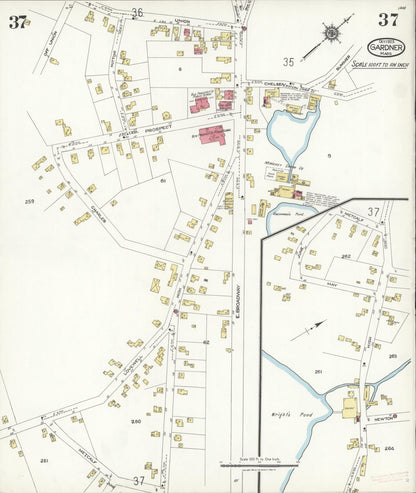 Sanborn Fire Insurance Map from Gardner, Worcester County, Massachusetts (1923), Sheet #0037 - Historic Sanborn Fire Insurance Map Print, vintage old map wall art, antique decor, genealogy gift, Massachusetts Massachusetts map