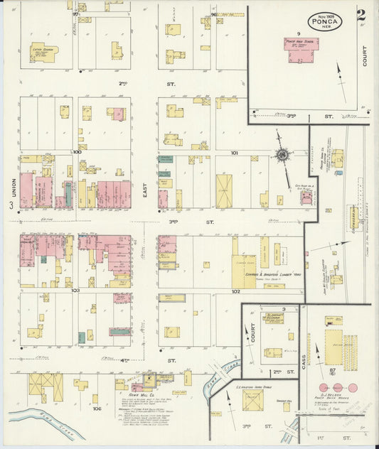 Sanborn Fire Insurance Map from Ponca, Dixon County, Nebraska (1909), Sheet #0002 - Historic Sanborn Fire Insurance Map Print, vintage old map wall art, antique decor, genealogy gift, Nebraska Nebraska map