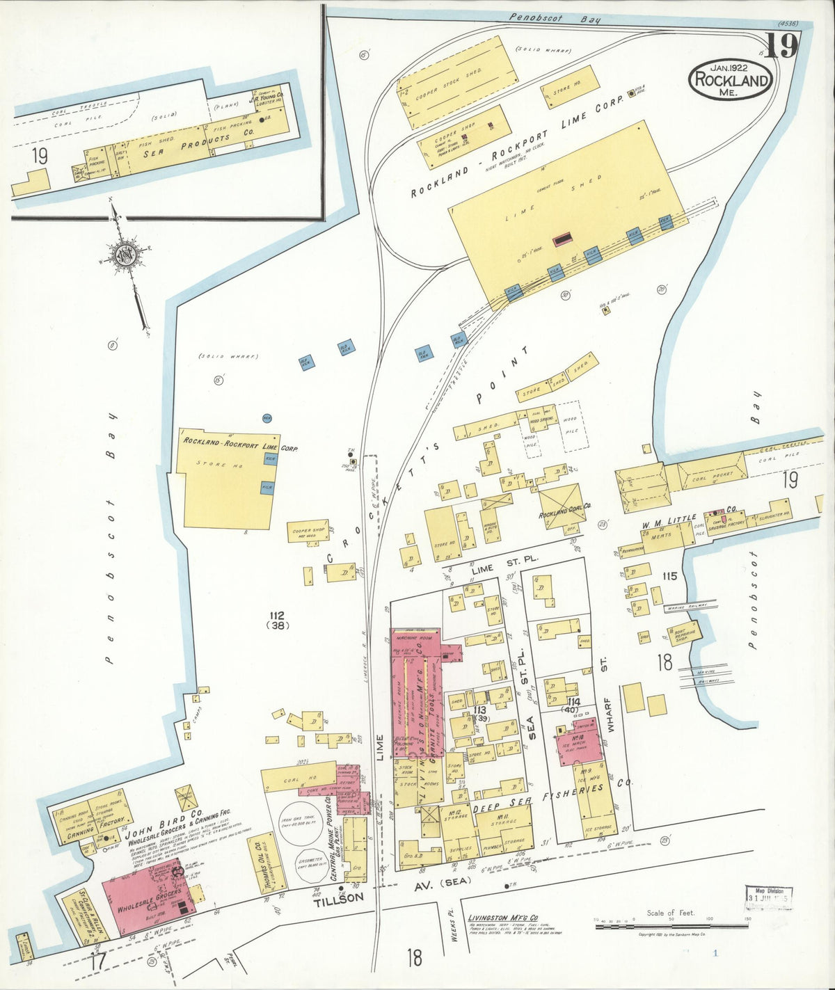 Sanborn Fire Insurance Map from Rockland, Knox County, Maine (1922), Sheet #0019 - Complete Map Set gallery image, historic Sanborn map, vintage wall art, Maine Maine