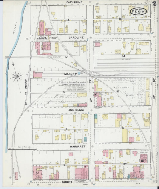 Sanborn Fire Insurance Map from Pekin, Tazewell County, Illinois (1892), Sheet #0002 - Historic Sanborn Fire Insurance Map Print, vintage old map wall art, antique decor, genealogy gift, Illinois Illinois map