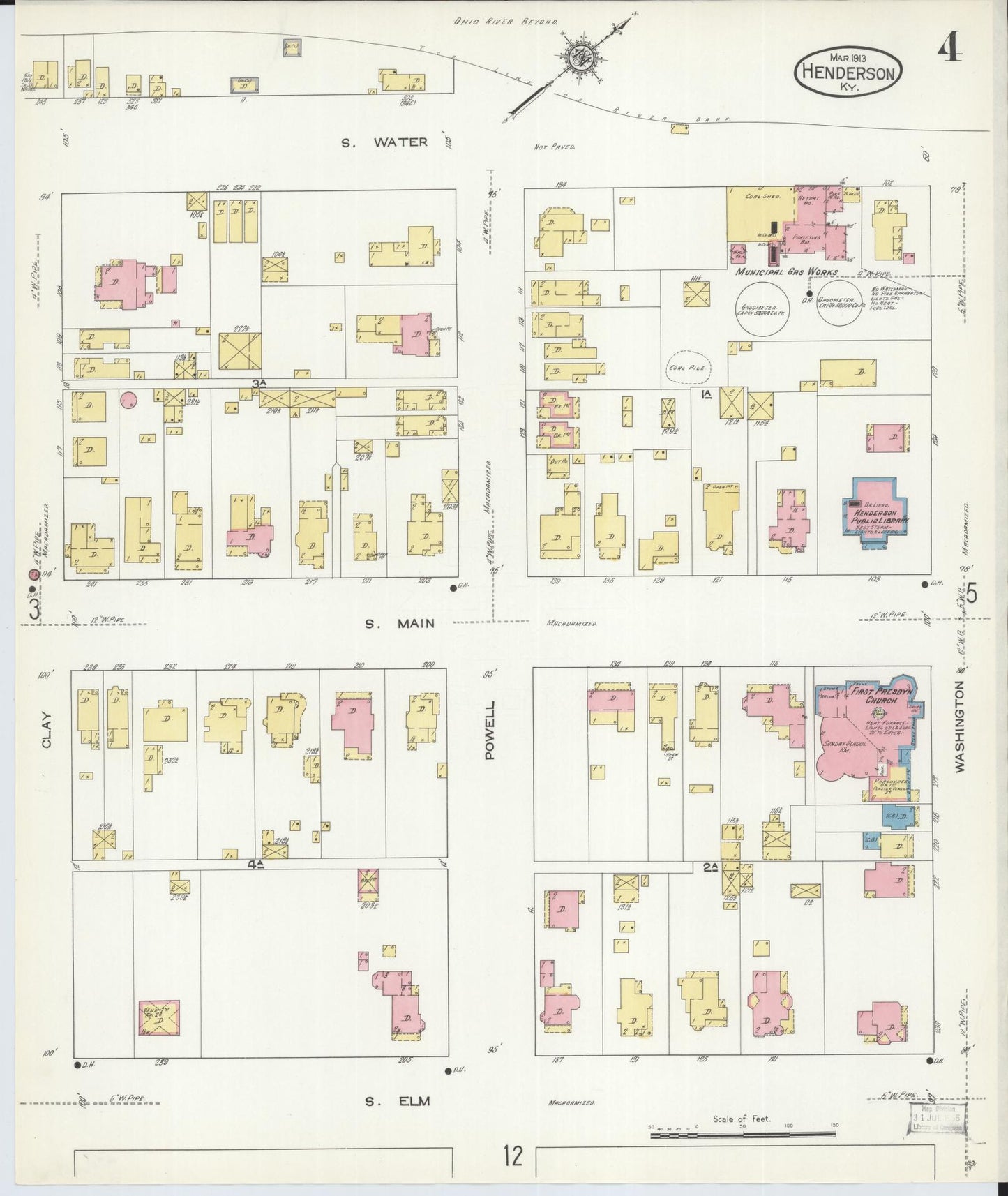 Sanborn Fire Insurance Map from Henderson, Henderson County, Kentucky (1913), Sheet #0004 - Complete Map Set gallery image, historic Sanborn map, vintage wall art, Kentucky Kentucky