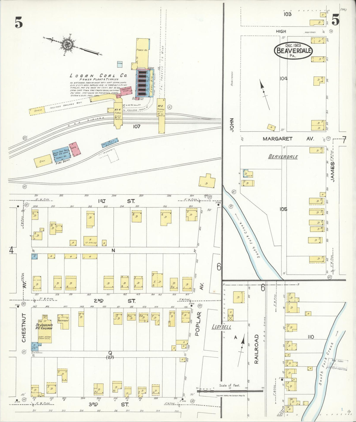 Sanborn Fire Insurance Map from Beaverdale, Cambria County, Pennsylvania (1923), Sheet #0005 - Complete Map Set gallery image, historic Sanborn map, vintage wall art, Pennsylvania Pennsylvania