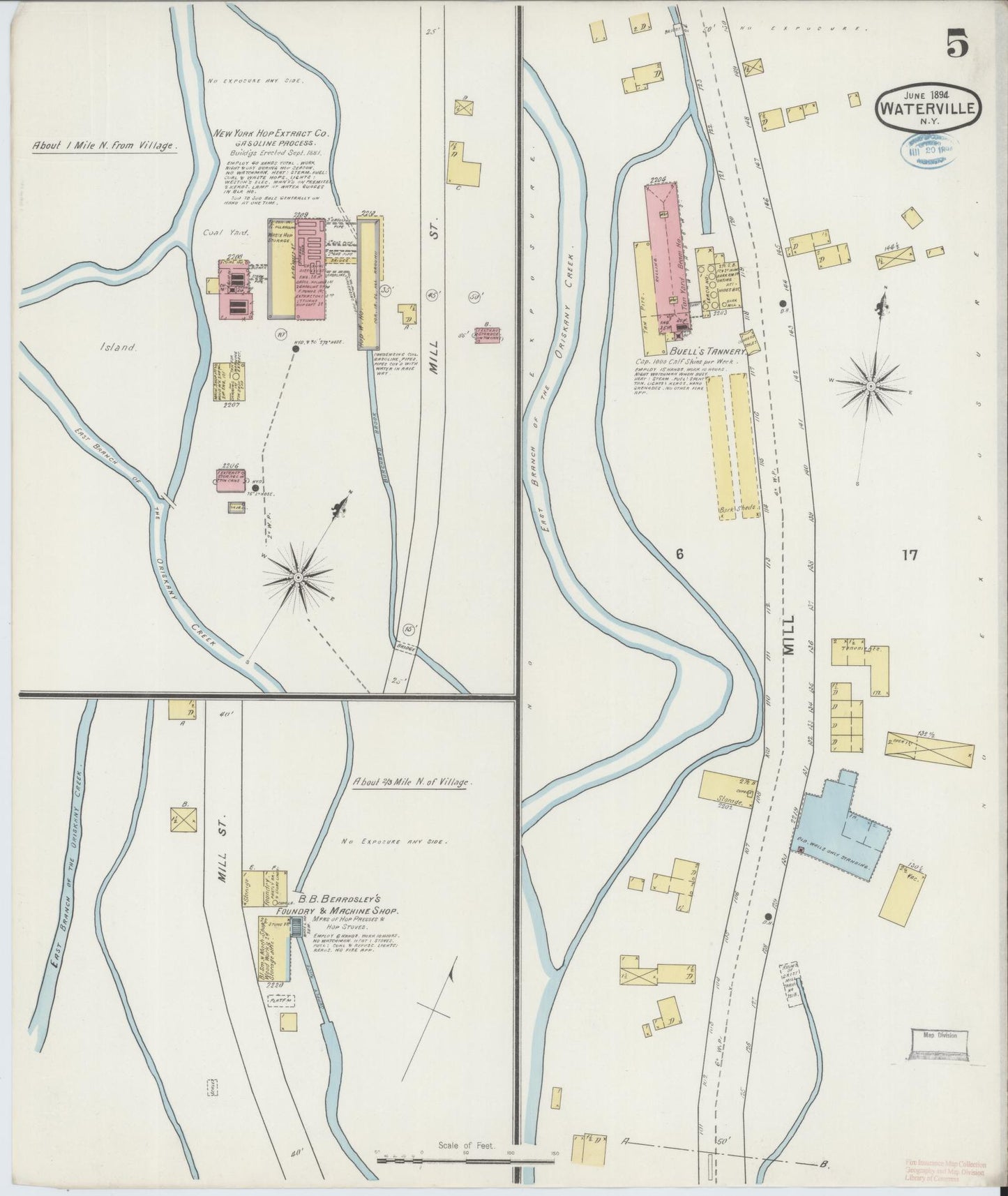 Sanborn Fire Insurance Map from Waterville, Oneida County, New York (1894), Sheet #0005 - Historic Sanborn Fire Insurance Map Print, vintage old map wall art, antique decor, genealogy gift, New York New York map