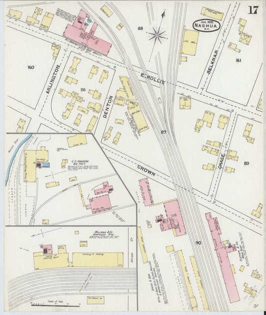 Sanborn Fire Insurance Map from Nashua, Hillsborough County, New Hampshire (1892), Sheet #0017 - Historic Sanborn Fire Insurance Map Print, vintage old map wall art, antique decor, genealogy gift, New Hampshire New Hampshire map