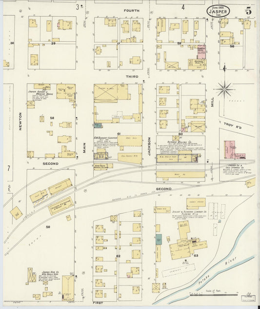 Sanborn Fire Insurance Map from Jasper, Dubois County, Indiana (1909), Sheet #0005 - Historic Sanborn Fire Insurance Map Print, vintage old map wall art, antique decor, genealogy gift, Indiana Indiana map