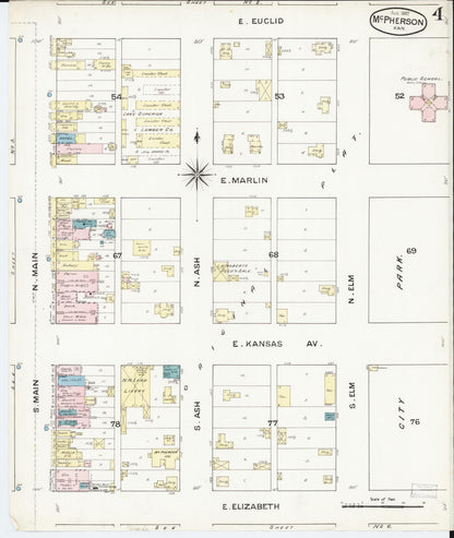 Sanborn Fire Insurance Map from Mcpherson, Mcpherson County, Kansas (1887), Sheet #0004 - Complete Map Set gallery image, historic Sanborn map, vintage wall art, Kansas Kansas
