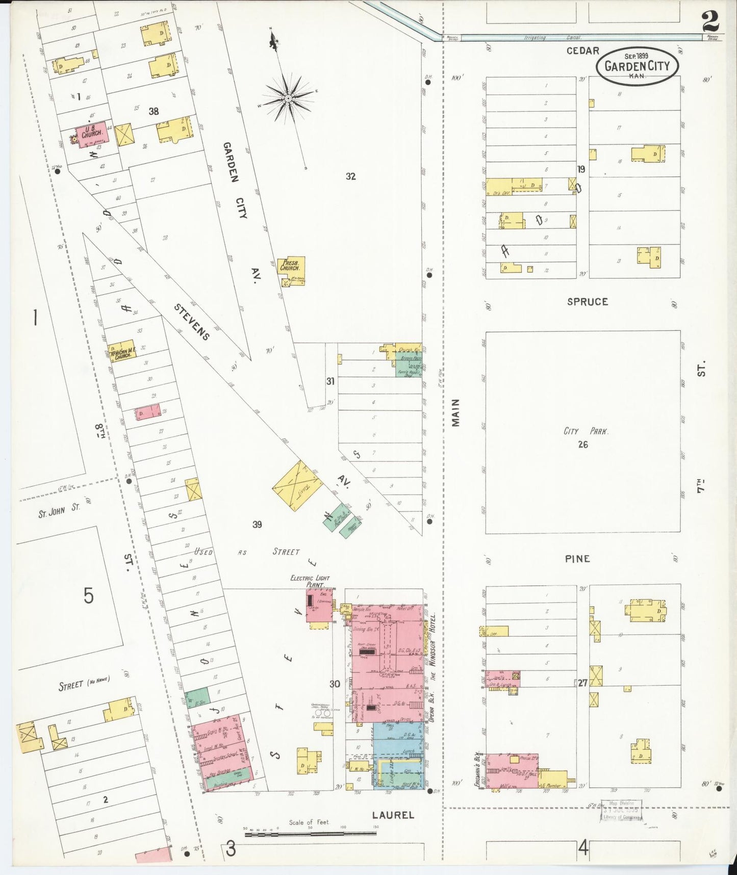 Sanborn Fire Insurance Map from Garden City, Finney County, Kansas (1899), Sheet #0002 - Complete Map Set gallery image, historic Sanborn map, vintage wall art, Kansas Kansas