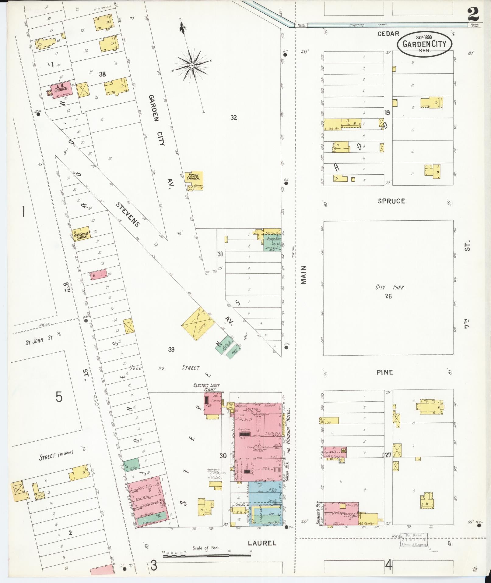 Sanborn Fire Insurance Map from Garden City, Finney County, Kansas (1899), Sheet #0002 - Complete Map Set gallery image, historic Sanborn map, vintage wall art, Kansas Kansas
