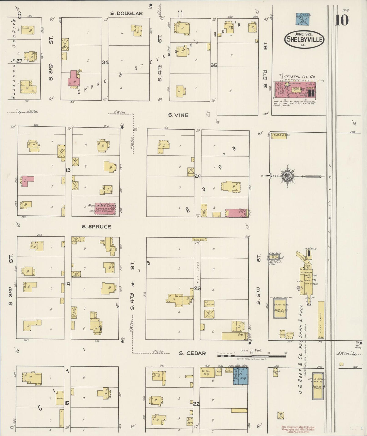 Sanborn Fire Insurance Map from Shelbyville, Shelby County, Illinois (1922), Sheet #0010 - Historic Sanborn Fire Insurance Map Print, vintage old map wall art, antique decor, genealogy gift, Illinois Illinois map
