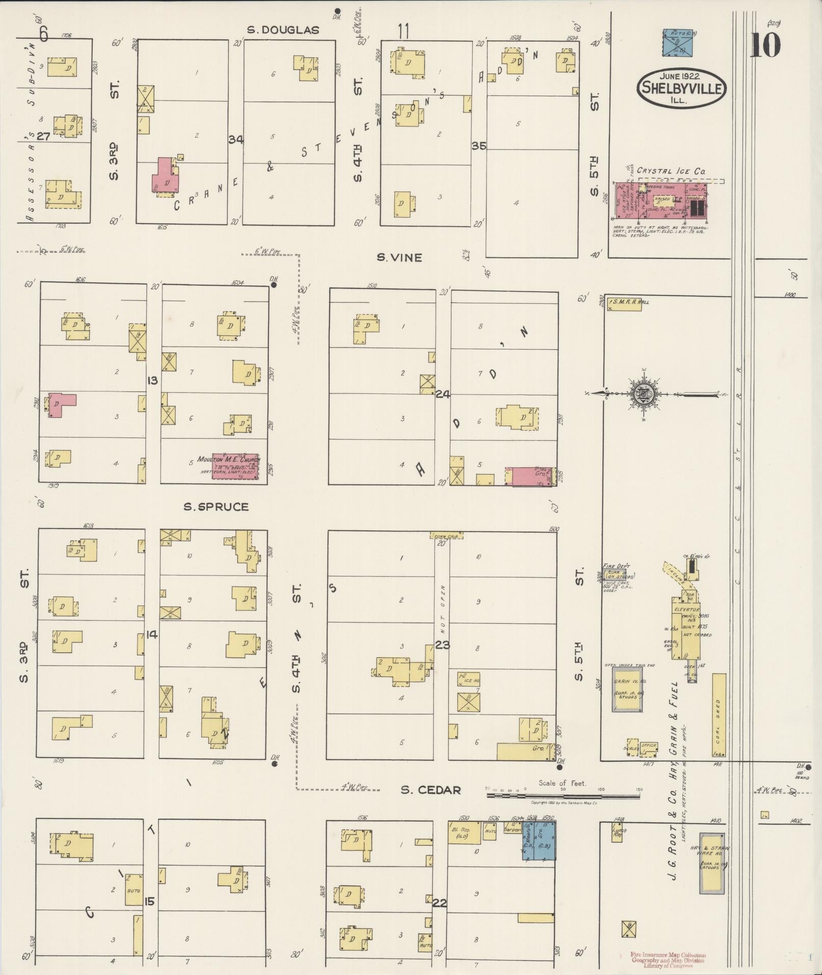 Sanborn Fire Insurance Map from Shelbyville, Shelby County, Illinois (1922), Sheet #0010 - Historic Sanborn Fire Insurance Map Print, vintage old map wall art, antique decor, genealogy gift, Illinois Illinois map