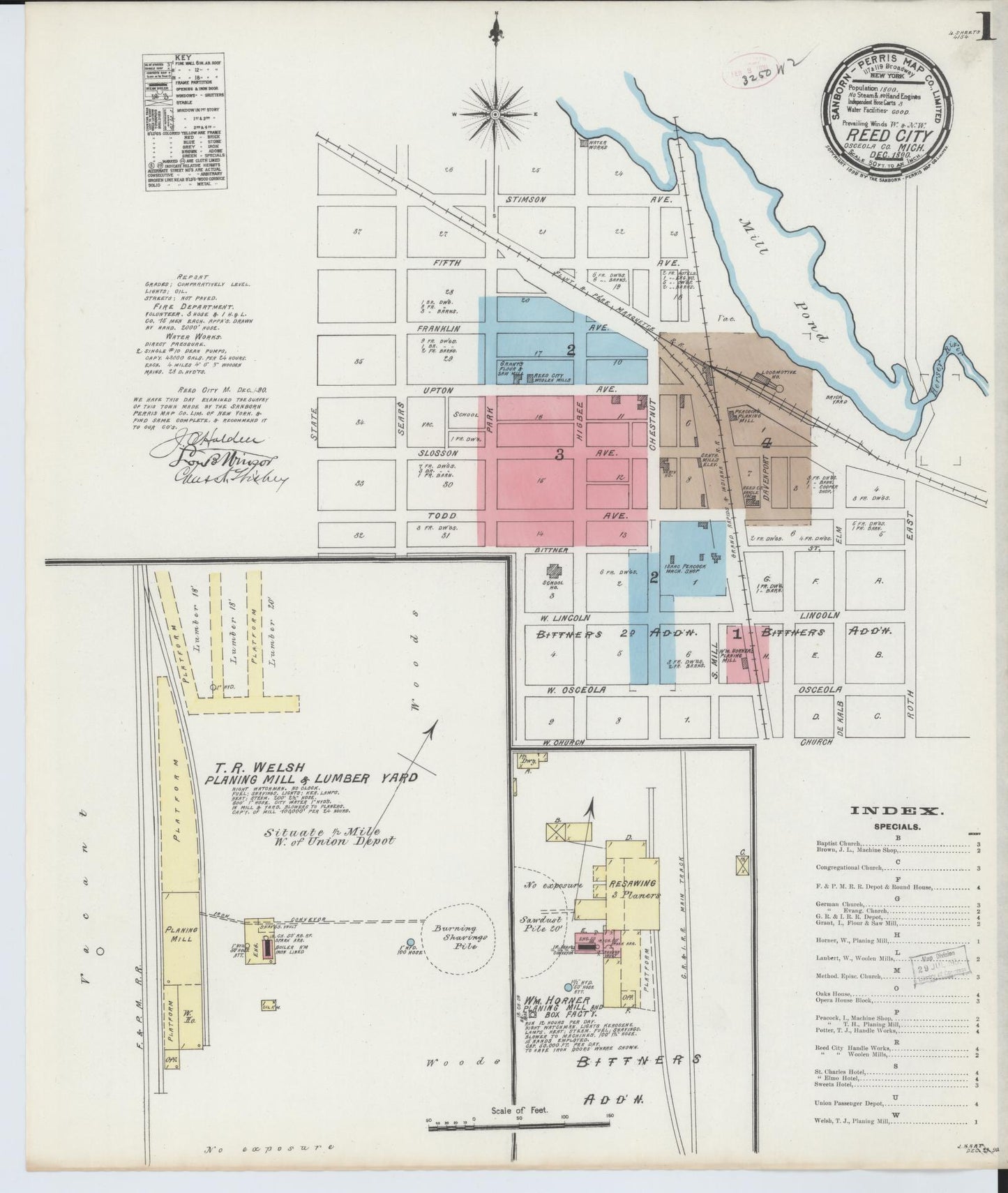 Sanborn Fire Insurance Map from Reed City, Osceola County, Michigan (1890), Sheet #0001 - Complete Map Set gallery image, historic Sanborn map, vintage wall art, Michigan Michigan