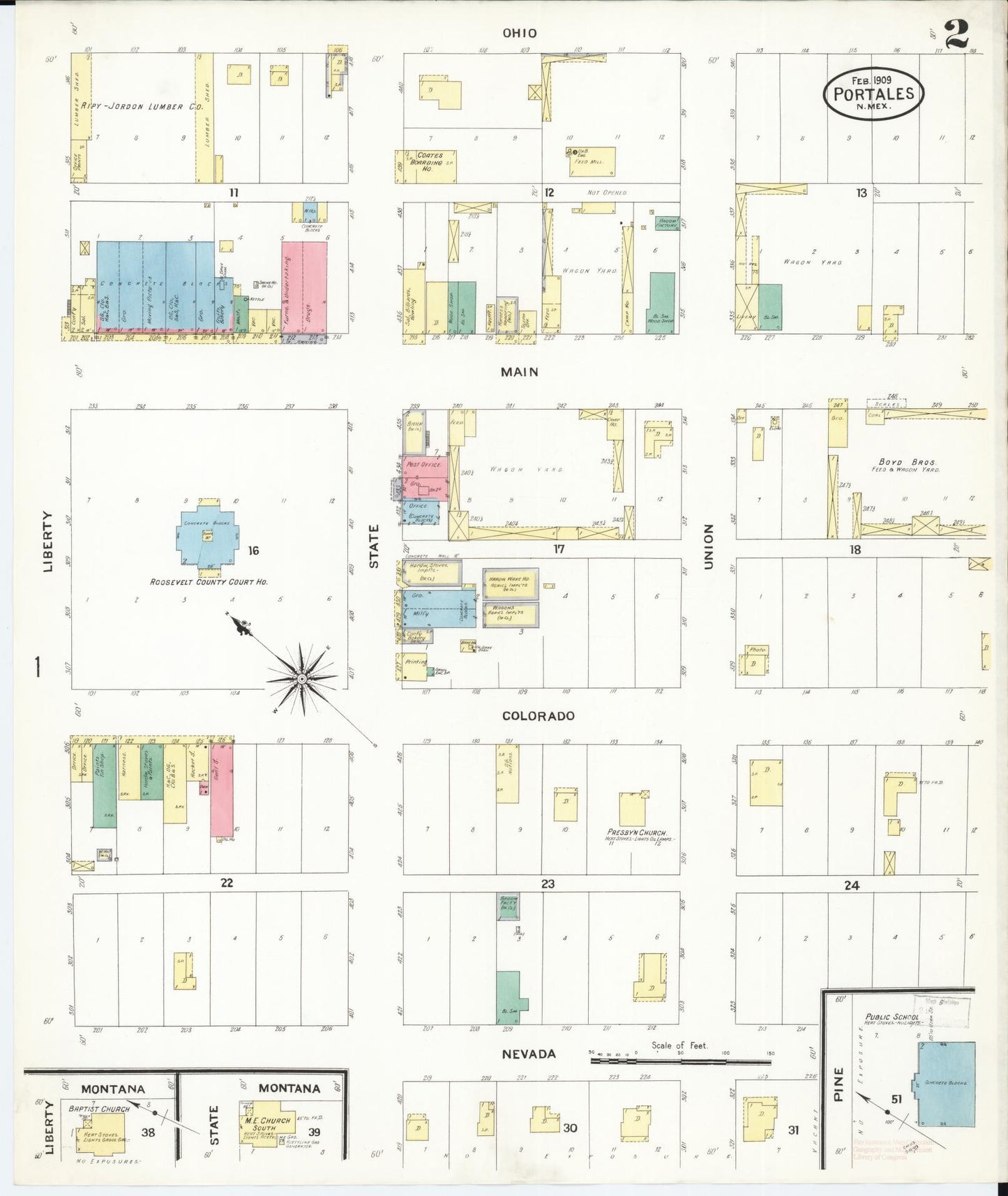 Sanborn Fire Insurance Map from Portales, Roosevelt County, New Mexico (1909), Sheet #0002 - Historic Sanborn Fire Insurance Map Print, vintage old map wall art, antique decor, genealogy gift, New Mexico New Mexico map