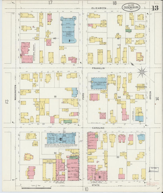 Sanborn Fire Insurance Map from Ogdensburg, St. Lawrence County, New York (1898), Sheet #0013 - Historic Sanborn Fire Insurance Map Print, vintage old map wall art, antique decor, genealogy gift, New York New York map