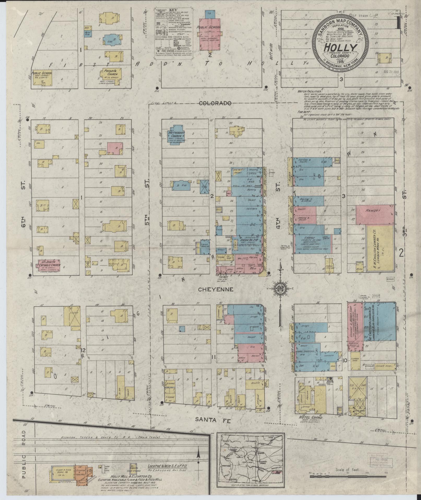 Sanborn Fire Insurance Map from Holly, Prowers County, Colorado (1915), Sheet #0001 - Complete Map Set gallery image, historic Sanborn map, vintage wall art, Colorado Colorado