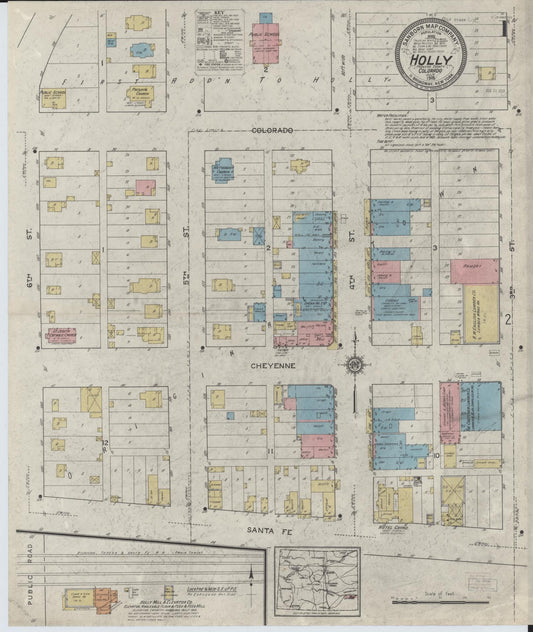 Sanborn Fire Insurance Map from Holly, Prowers County, Colorado (1915), Sheet #0001 - Complete Map Set gallery image, historic Sanborn map, vintage wall art, Colorado Colorado
