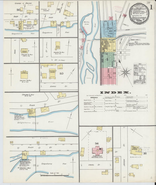 Sanborn Fire Insurance Map from Susquehanna, Susquehanna County, Pennsylvania (1892), Sheet #0001 - Historic Sanborn Fire Insurance Map Print, vintage old map wall art, antique decor, genealogy gift, Pennsylvania Pennsylvania map