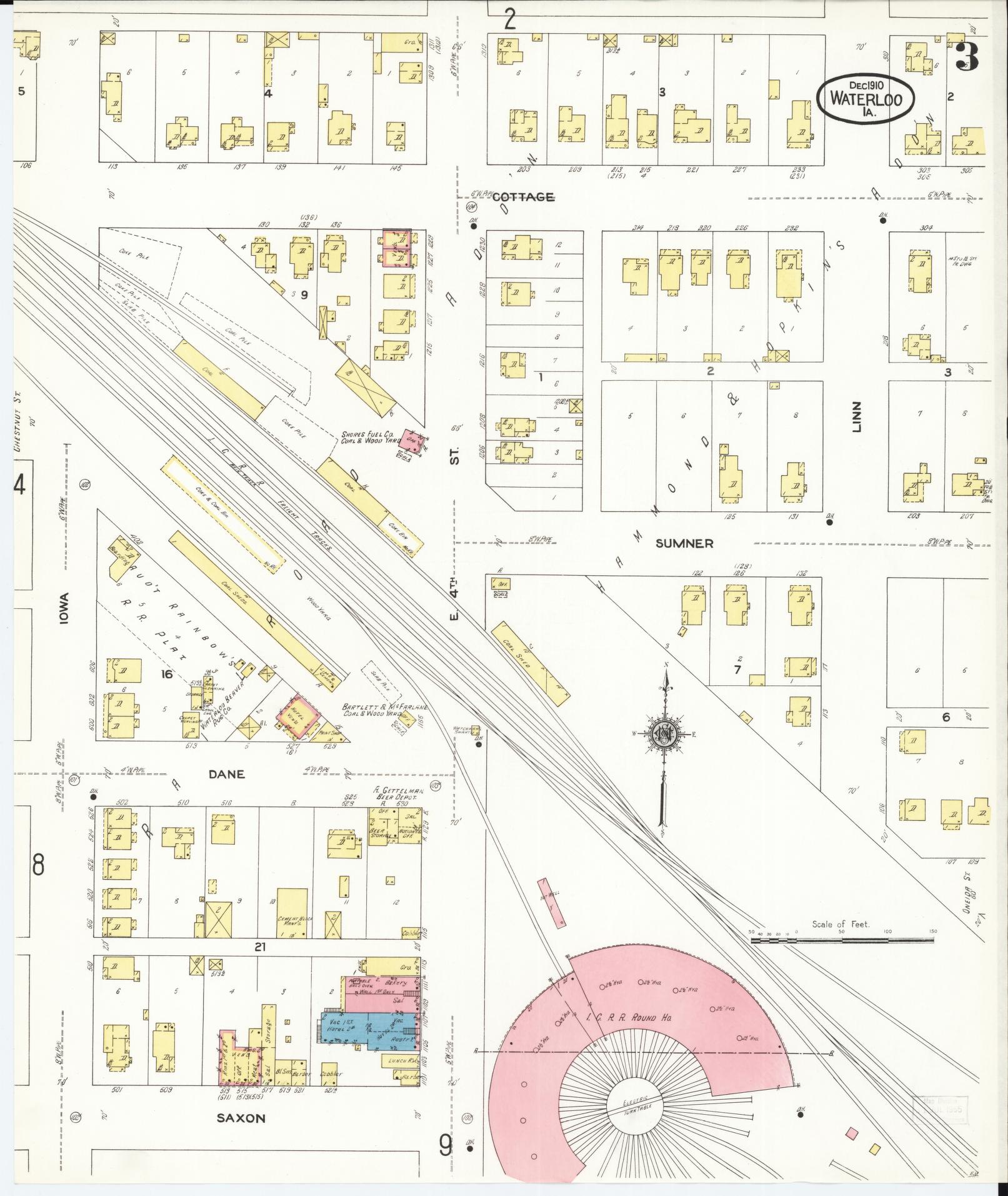 Sanborn Fire Insurance Map from Waterloo, Black Hawk County, Iowa (1910), Sheet #0003 - Historic Sanborn Fire Insurance Map Print, vintage old map wall art